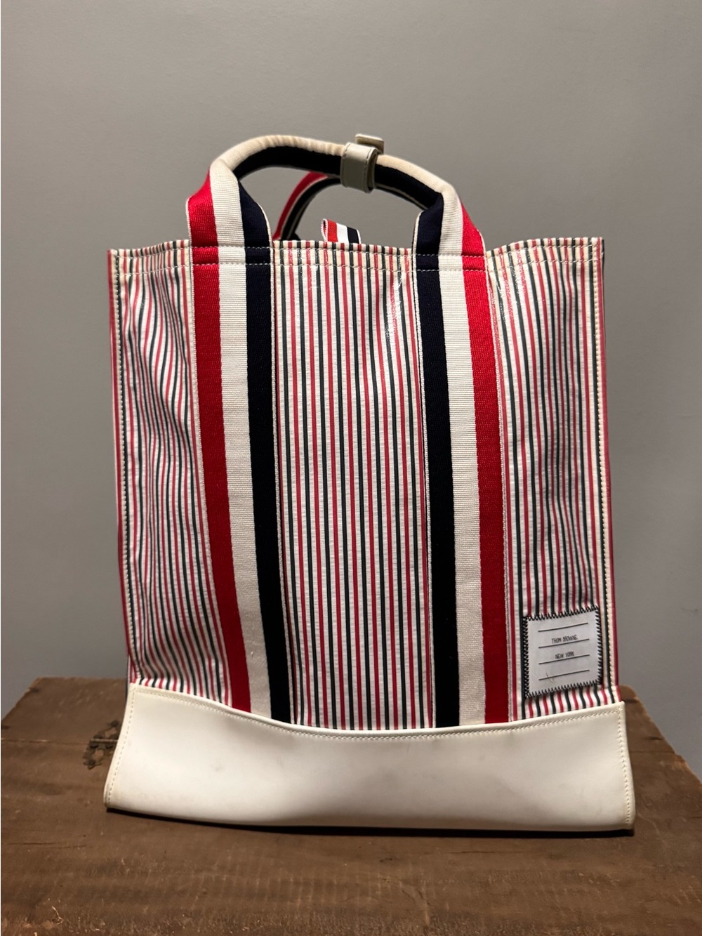 Thom Browne Striped Tote Bag Red White Blue Large Canvas Leather Shopper